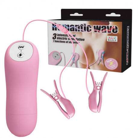 Электро-вибро зажимы для сосков Baile Romantic Wave light pink, BI-014648, фото №1