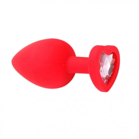 Красная анальная пробка с белым камнем в форме сердца, размер M, фото №1