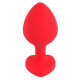 Красная анальная пробка с белым камнем в форме сердца, размер M