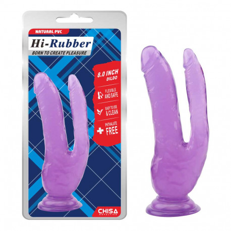 Двойной фаллос на присоске Hi-Rubber 20 см, фиолетовый, фото №1