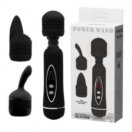 Вібральний масажер Power Wand Black зі змінними насадками, фото №1