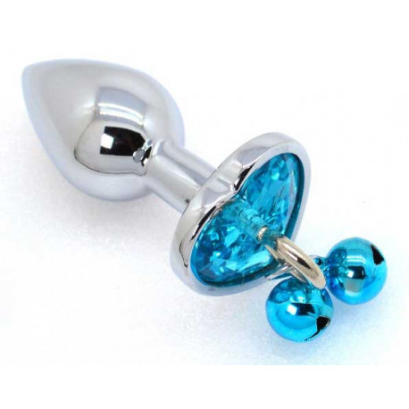 Анальная пробка с голубым кристаллом и бубенцами Silver Heart, SKN-BELL33, фото №1
