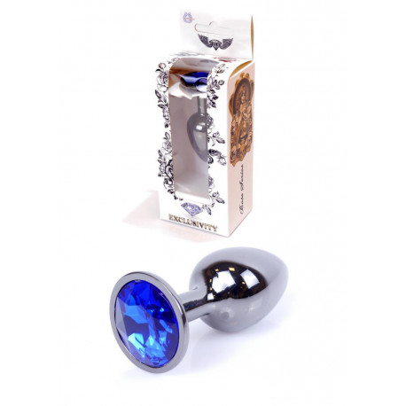 Чорна металева вилка з ексклюзивністю синього кристала Темно-срібна PLUG - Синя, фото №1