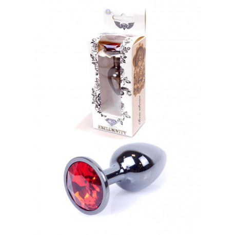 Черная металлическая анальная пробка с красным кристаллом Exclusivity Dark Silver PLUG - Red, фото №1