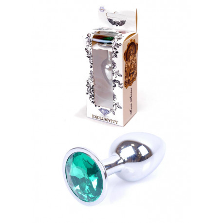 Металлическая анальная пробка с зеленым кристаллом Exclusivity Silver PLUG - Green, фото №1