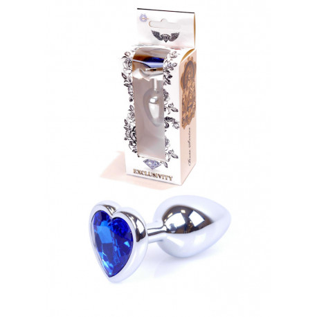Анальная пробка (металл) с синим камнем сердцем Exclusivity Silver Heart PLUG - Dark Blue, фото №1