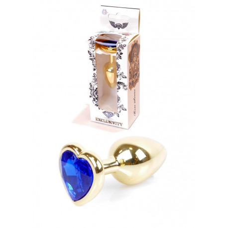 Анальная пробка (металл) с синим камнем сердцем Exclusivity Gold Heart PLUG - Dark Blue, фото №1