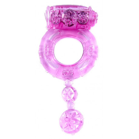 Эрекционное вибро-кольцо BOSS Vibrating Cock Ring with balls Pink, BS6700043, фото №1