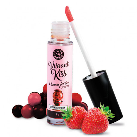 Блеск для губ с эффектом вибрации (клубника) Strawberry Gum Lip Gloss Vibrant Kiss, фото №1