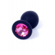 Средняя анальная пробка (силикон) с розовым кристаллом Exclusivity Black Silikon PLUG Medium - Pink Diamond