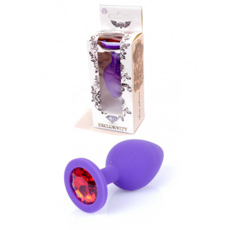 Средняя анальная пробка (силикон) с красным кристаллом Exclusivity Purple Silikon PLUG Medium - Red Diamond, фото №1