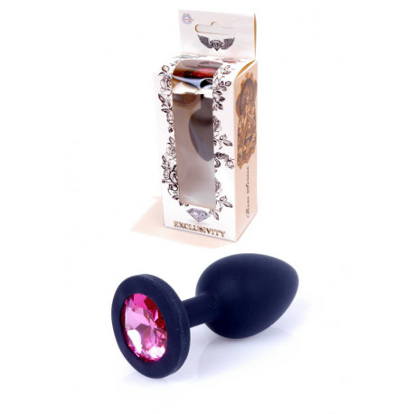 Маленькая анальная пробка (силикон) с розовым кристаллом Exclusivity Black Silikon PLUG Small - Pink Diamond, фото №1