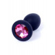 Маленькая анальная пробка (силикон) с розовым кристаллом Exclusivity Black Silikon PLUG Small - Pink Diamond