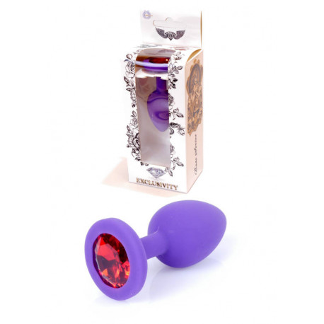 Маленька анальна пробка (силікон) з червоним кристалом Exclusivity Purple Silikon PLUG Small - Red Diamond, фото №1