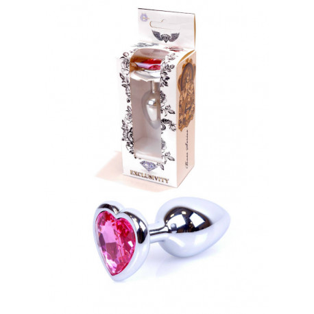 Анальная пробка (металл) с розовым камнем сердцем Exclusivity Silver Heart PLUG - Pink, фото №1